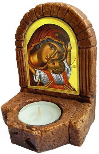 Heiligenikone der Panagia Kardiotissa – Keramisches Ikonenständer Kerzenhalter Réso 11cm