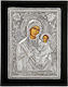 Heiligenikone "Heilige Maria Odigitria" Schwarzes Holz Überzug Blatt Silber 925 Kod 106 30×40cm