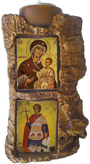 Пара Мария Портайитса & Свети Фанурий Двуптихо Керамично Керосиново Свещник Ресо 17cm