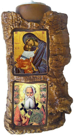 Heilige Maria Eleousa & Heiliger Parthenius Diptichon Keramisches Kandelaber Reso 17cm