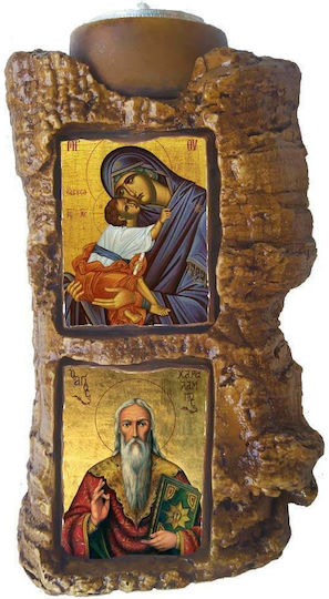 Heilige Maria Elousa & Heiliger Charalambos Dipticho Keramisches Kerzenleuchter Reso 17cm