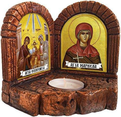 Saint Family and Saint Markella Icons – Double Ceramic Icon Candle Holder 13cm