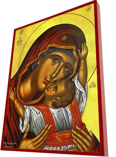 Holy Mary Heartfelt – Classic Byzantine Icon in Terracotta Red with 28cm Width
