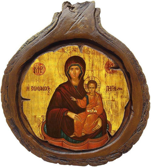 Saint Icon Life-giving Spring – Wall or Table Ceramic Wooden Frame Diameter 20cm