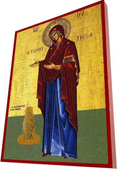 Holy Mary Elderly Woman – Classic Byzantine Icon in Terracotta Color, 19cm Width