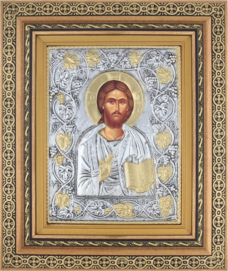 Icon Christ Blessing Silver Leaf Covering 925 Local Gold Plating Code 800 40x50