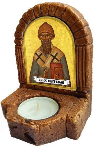 Saint Spyridon Icon – Ceramic Icon Stand Candle Holder 11cm