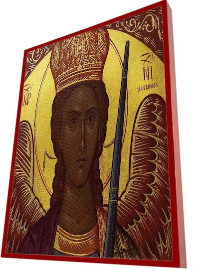 Erzengel Michael Mandamadu – Klassisches Byzantinisches Heiligenikone in Ziegelrot Riga 19cm