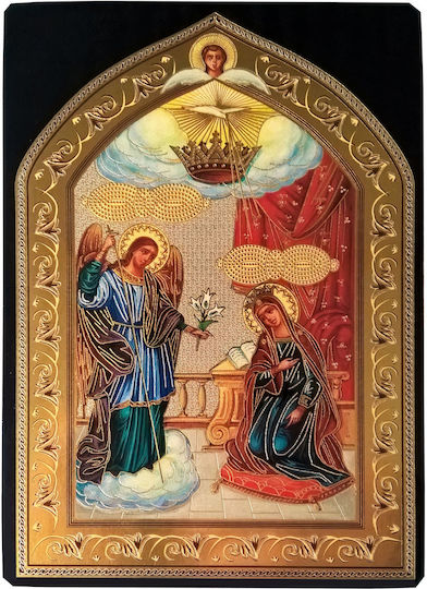 Evangelistria Tinos Flat Icon Gold-Edged Category Paper Xkl No 00 Dimensions 6.5cm X 9.5cm Wooden MDF S&k Byzantine Icons
