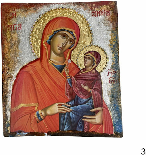 Wooden Icon of Mixed Technique Natural Trunk 26.0 x 22.5cm Agia Anna Code3
