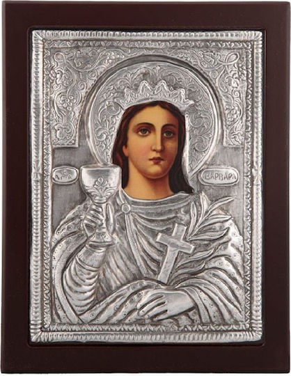 Heiligenikone Heilige Barbara 24x19 Aus Edlen Metallen Mit Silber 925 Überzogen Kein Glanzverlust