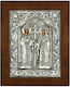 Saint Icon Sts. Constantine Helen Coated Silver 925° Brown Wood 17x14