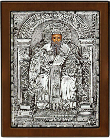Εικονα Αγιος Σπυριδων Ασημενιο 925° 23 X 17 Cm