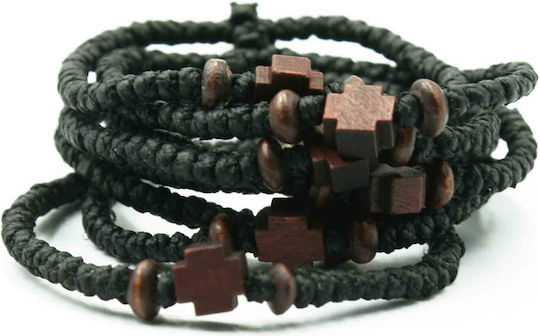 Aghioritic Waxed Black Wooden Prayer Beads Cross