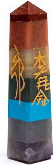 Obelisk 7 Chakras Natural Minerals Engraved Symbols Reiki