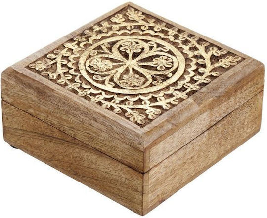 Treasure Квадратна Кутия С Резба S Светлокафяво Мангово Дърво Дължина 14 X Ширина 14 X Височина 6 Cm