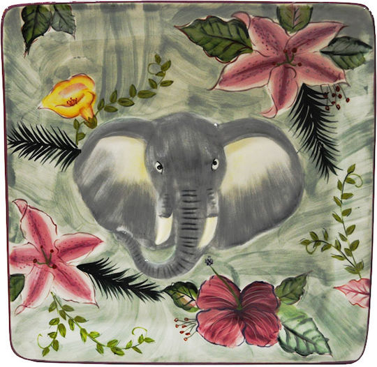 Sinialo 26-193-sc152610 Keramische Dekorative Platte Elefant 32x32x3cm