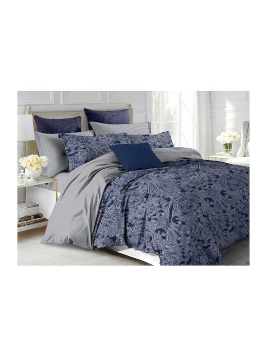 Σετ Σεντόνια Γίγας Navy Blue Λαχούρι 100% Βαμβακερά Γαρύφαλλο 240x260