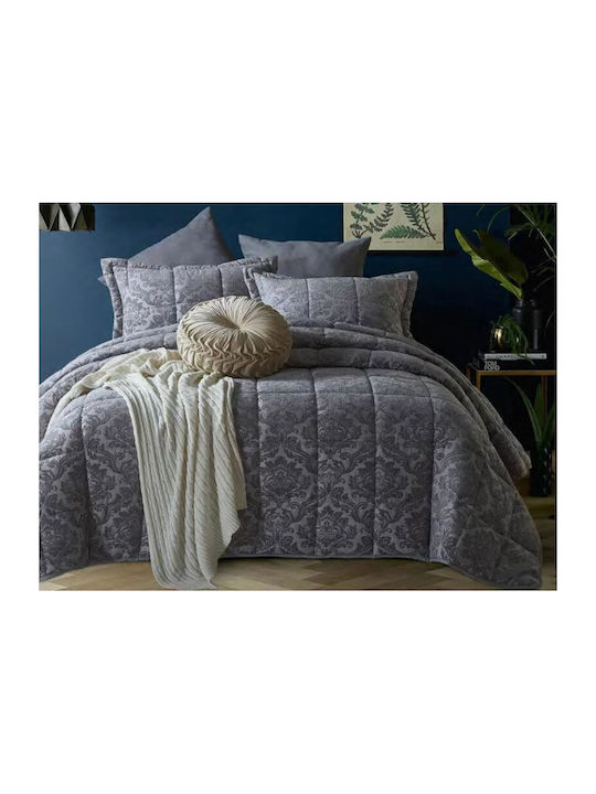 Übergröße Steppdecke Grau Microsatin Jacquard Classic Nelke 220x240
