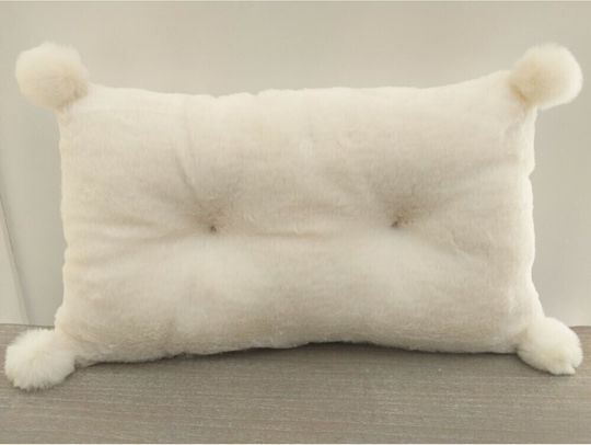Pelziges Pompom Kissen 32x50 Natural Home Ecru