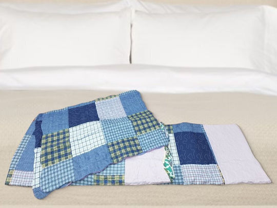 Coverlet Set Double Blue Check Carnation 220x240