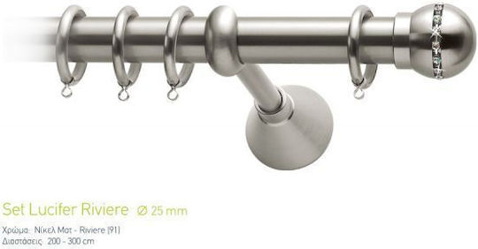 Vorhangstangen Viometale Set Lucifer Riviere Φ25 Nickel Matt Riviere 160cm Doppel Set mit der Eisenbahn