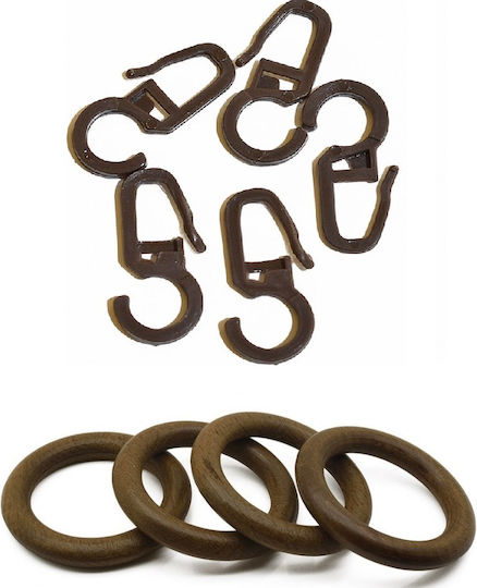 Curtain Rod Ring & Clip Φ35 Brown Wood 10 Pieces