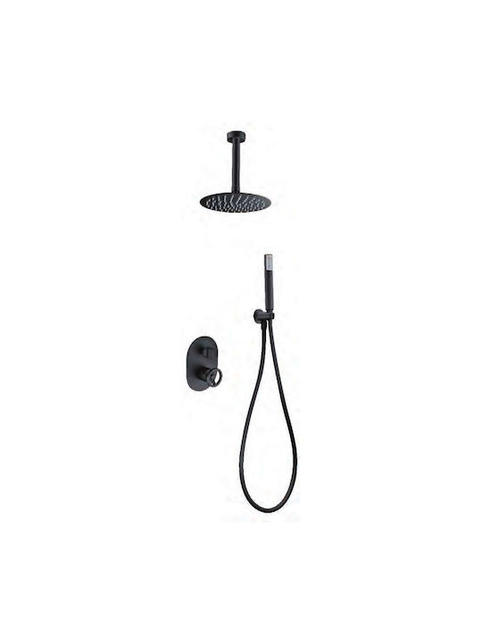 Excel Fuego Built-In Mixer Set 2 Exits Matte Black Telephone & Ceiling Shower Head