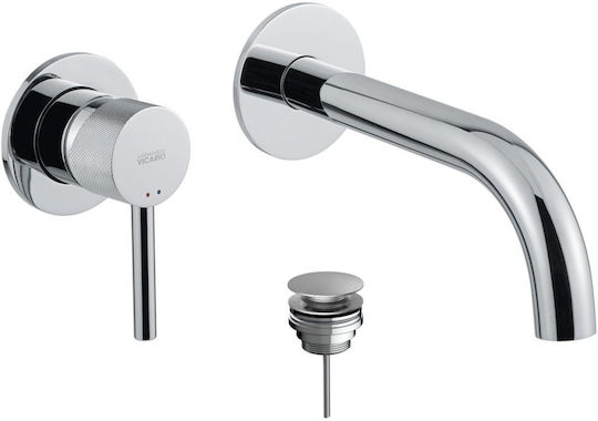 Armando Vicario Industrial Crom Baterie Încastrată Pentru Lavoar 2 Orificii + Valvă Clic-clac 512045-100 R0338-100