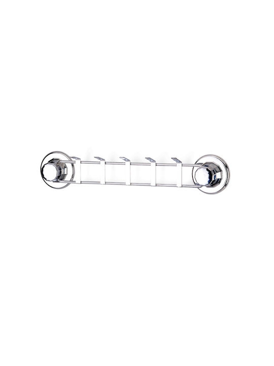 Tekno-tel Bathroom Hanger 5 Hooks 29x4x6cm Thickness 7mm Load Capacity 12kg Chrome-Plated Steel Extra Strong Suction Cup