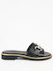 Leather Women's Flat Sandals in Black Color
