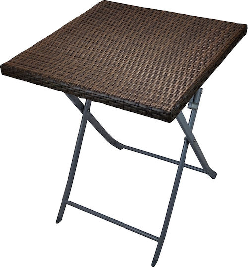 Foldable Square Rattan Woven Brown Grey Metal Frame Garden & Terrace Table Outdoor 60x60x72cm