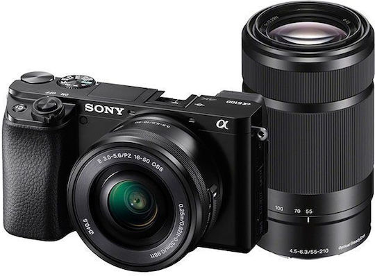 Sony A6100A Mirrorless Cameră Kit (E PZ 16-50mm F3.5-5.6 OSS + E 55-210mm F4.5-6.3 OSS) Neagră