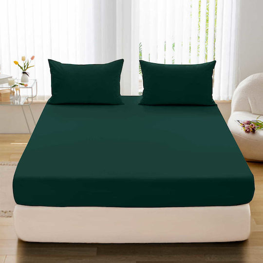 Cotton World Super-Doppel 160x200cm mit Gummizug Dark Green