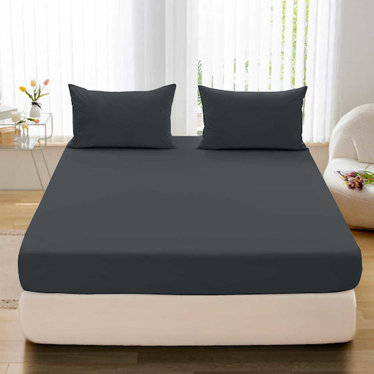 Cotton World Super-Doppel 160x200cm mit Gummizug Dark Gray