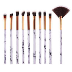 Set Pensule Machiaj Marbling Professional Women Makeup Brush Set 10 Bucăți 8mm Auriu-alb