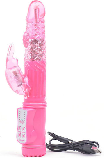 Usb Rechargeable Pink Color Rabbit Pearls Vibrator