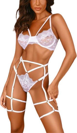 Frances Sexy Lingerie Set Garter Boned Lace Straps On Bust