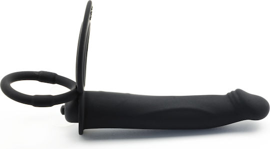 Black Color Silicone Vibrating Dildo 2 Cock Rings