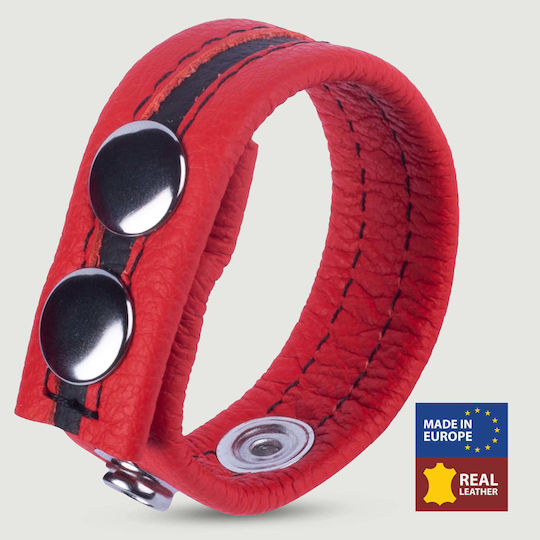 Δερμάτινο Δαχτυλίδι Πέους Κούμπωμα Adjustable Leather Cock Ring 2 Snaps Κόκκινο