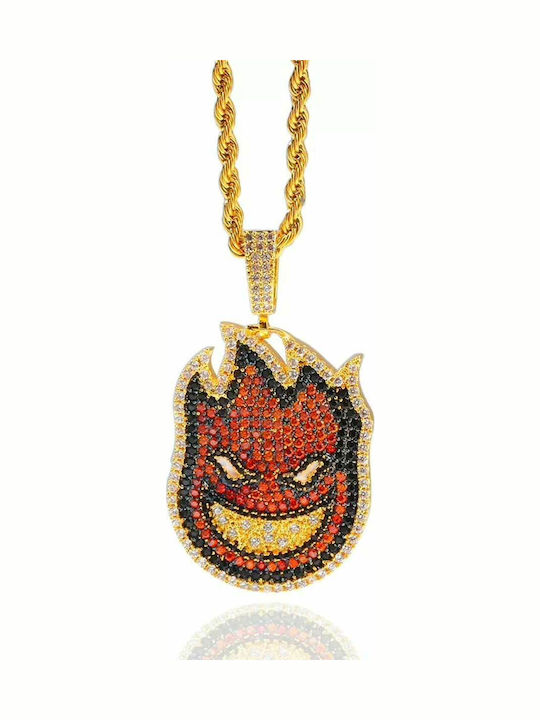 Goldjewels Heatman Pendant Επίχρυσο Ορείχαλκο Ατσάλινη Αλυσίδα Rope 55 Cm