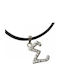 Handmade Metallic Silver Monogram Necklace with S Stras Blue Eye Tatu Moyo 1034-501as