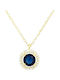 Women's Necklace Rosette Round Gold Plated Blue Crystal Silver 925°
