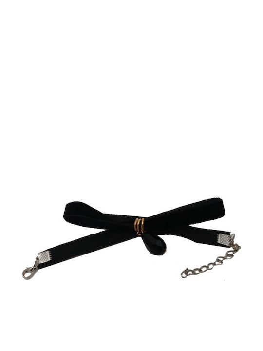 Black Choker Silver Chain and Gold Plated Circles