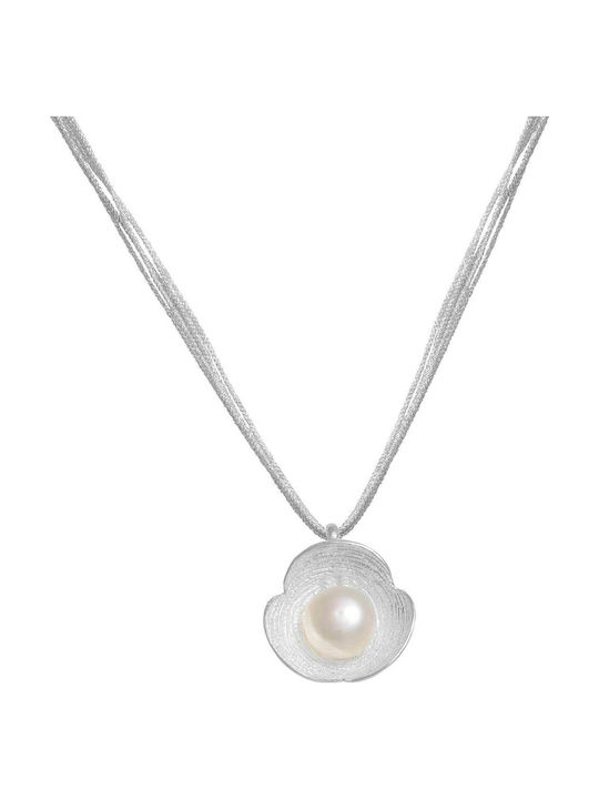 Handmade Silver Necklace 925 Silver Plating Semi-Precious Stones Pearl Eng-sm-163