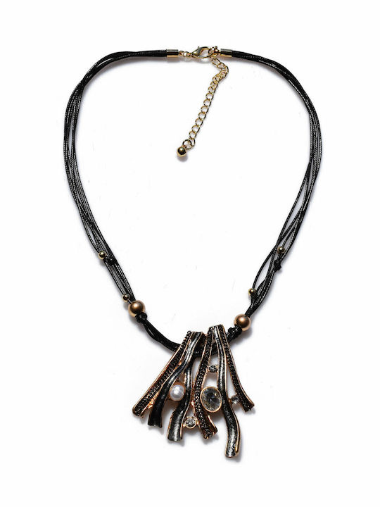 Fo Bizou Necklace Brass Statement Pearls Crystals Soft Gold Bz-nk-00309