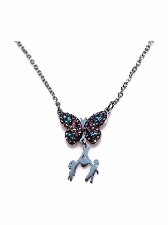 Halskette Aus Stahl Edelstahl Schmetterling Mama Junge Mädchen Kristalle Silber Bz-nk-00344