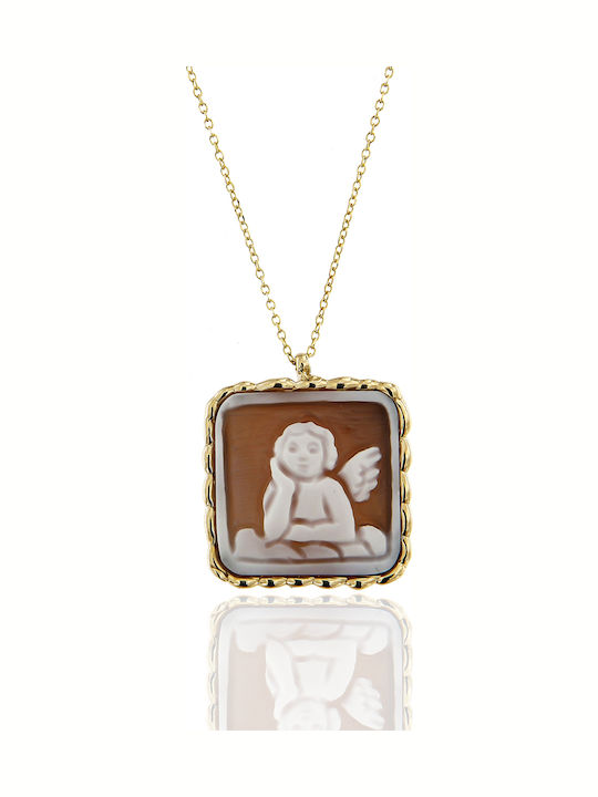 Χρυσό Γυναικείο Κολιέ Κ14 Metrongold Cameo Shell Αγγελάκι Κωδ.102135