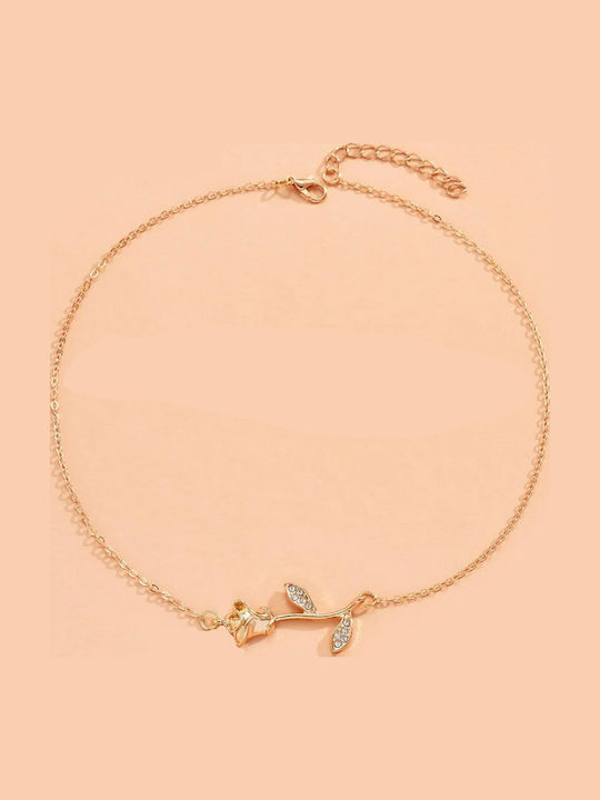 Handmade Gold Rose Necklace with Rhinestones Gold Metal Chain Tatu Moyo Sj2206160901210979