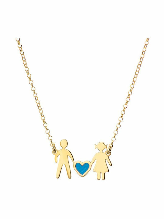 Family Necklace Dad Mom Heart Blue Gold Plated Silver